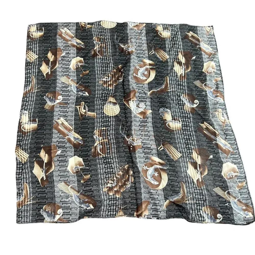 Silky Square Scarf- Vtg Kenneth Cole- New York- lizard Geico abstract 20x20